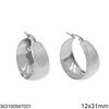 Stainless Steel Hoop Earrings Embossed with Rombus 12x31mm