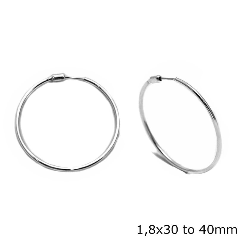 Silver 925  Hoop Earrings 1.8x30 to 40mm