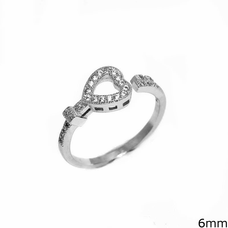 Δαχτυλίδι Ασημένιο  925 Καρδιά με ζιργκόν 6mm