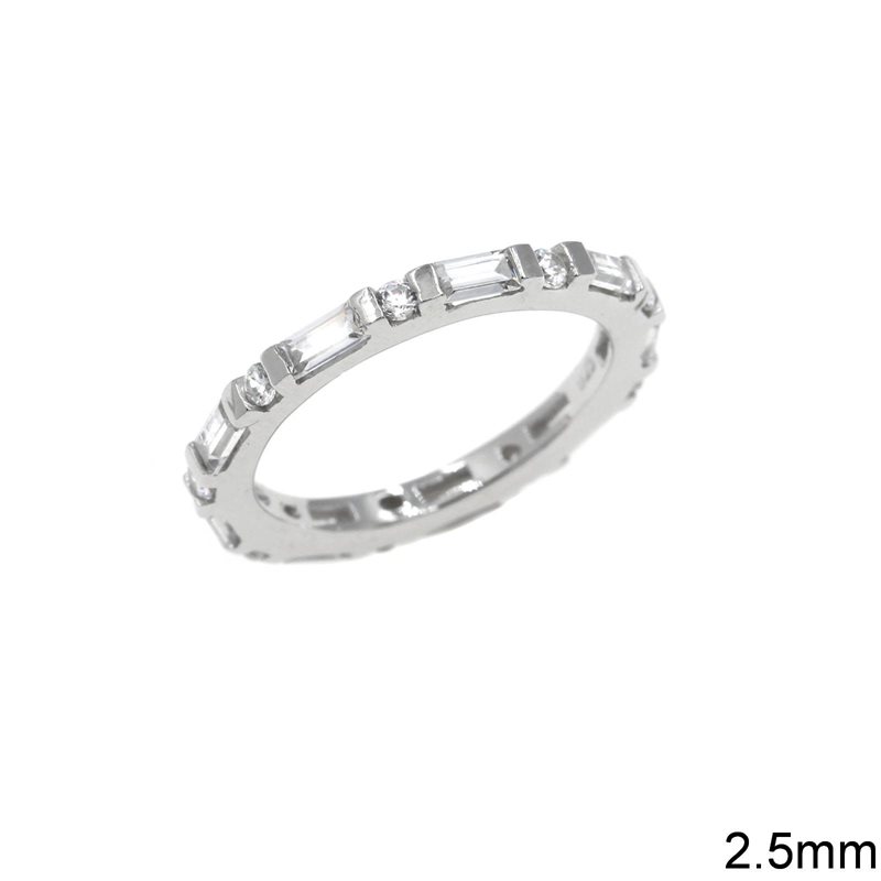 Silver  925 Ring with Baguette Stones 2.5mm