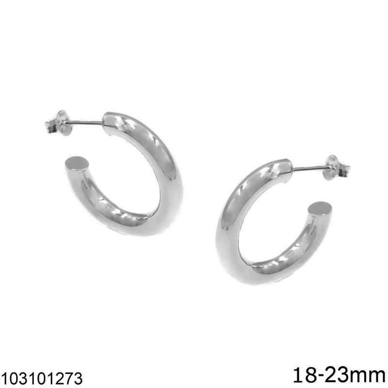 Silver 925 Stud Earrings Shine Finish Hoop 18-23mm