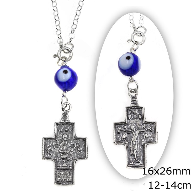 Silver925  Car Amulet with Cross with Evil Eye  16x26mm,12-14cm