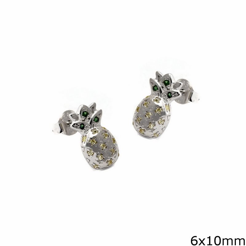 Silver925  Earrings Pineapple with zircon 6x10mm