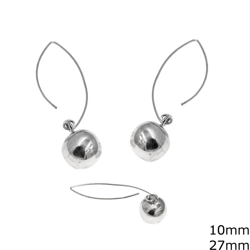 Silver 925 Hook Earrings with Ball 10mm