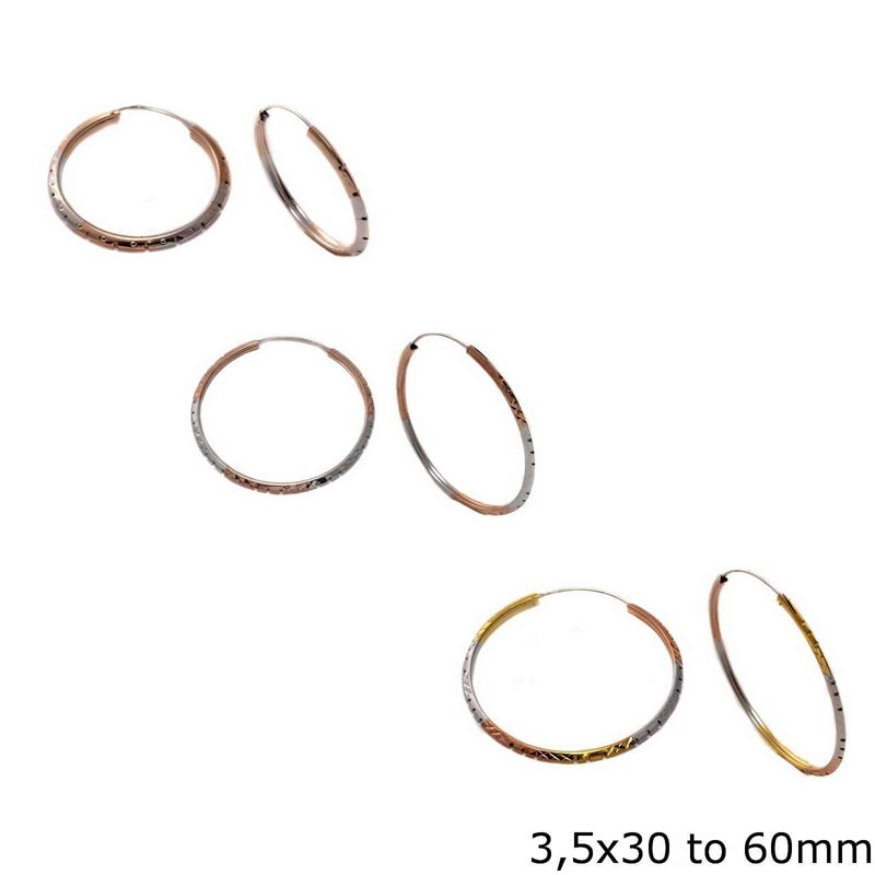 Silver 925 Hoop Earrings  3.5x30 to 60mm