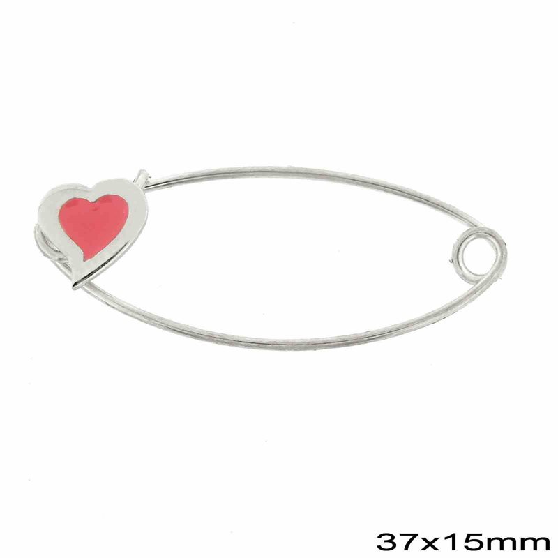 Silver 925 Safety Pin  Heart 37x15mm