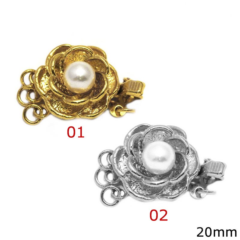 Silver 925 Oval Clasp Flower with Pearl 16mm