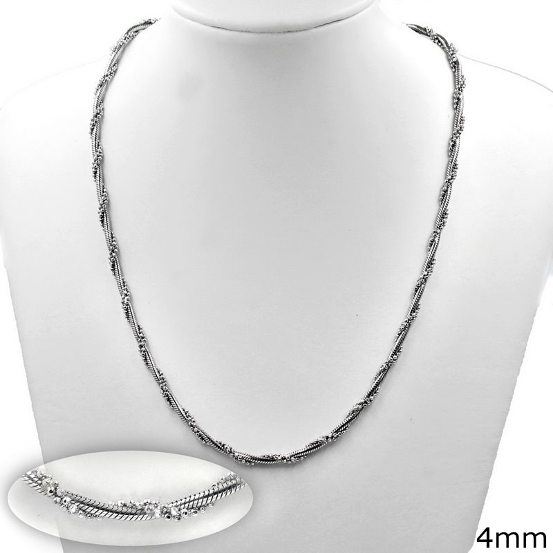 Silver 925 Diamond Cut Necklace 4mm with Snake Chain 