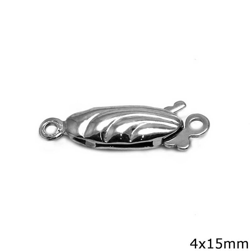 Silver 925 Oval Clasp with Stripes 5x12mm