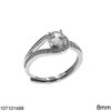 Silver 925 Ring with Zircon Open 8mm, Rhodium Plated