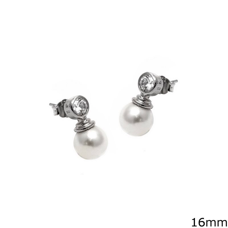 Silver 925 Earrings 16mm with Freshwater Pearl