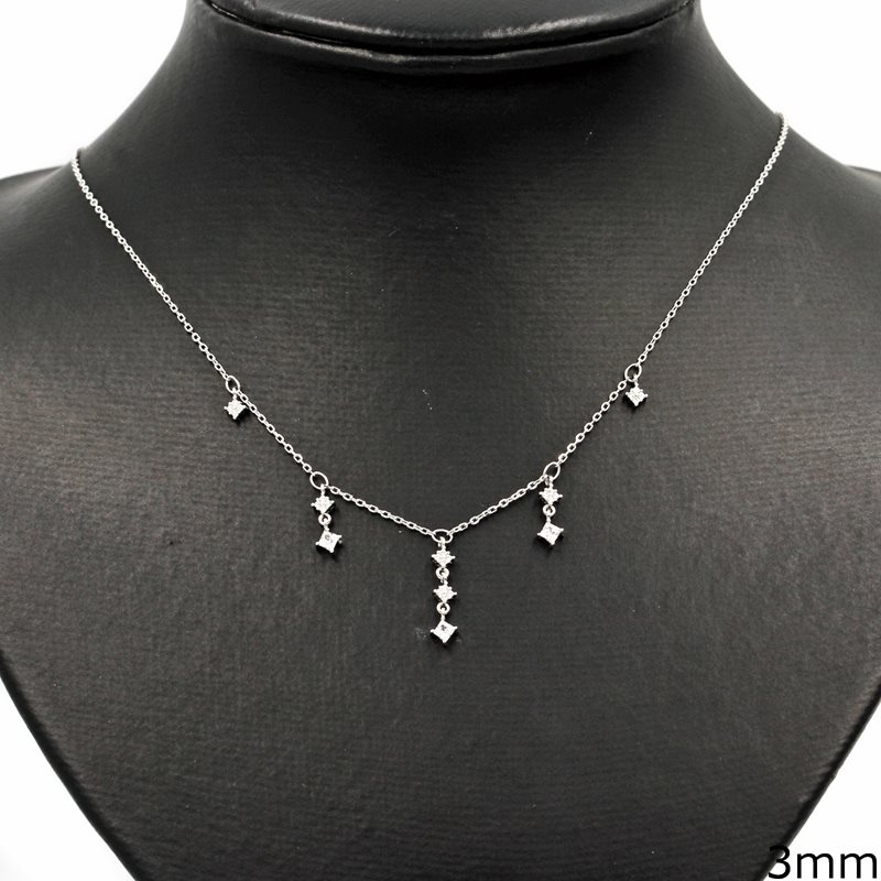 Silver 925 Necklace Hanging Rhombus 3mm