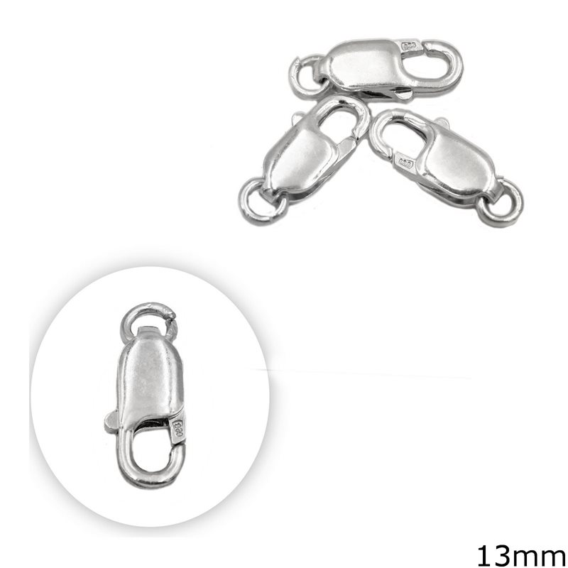 Silver 925  Flat Lobster Claw Clasp 13mm