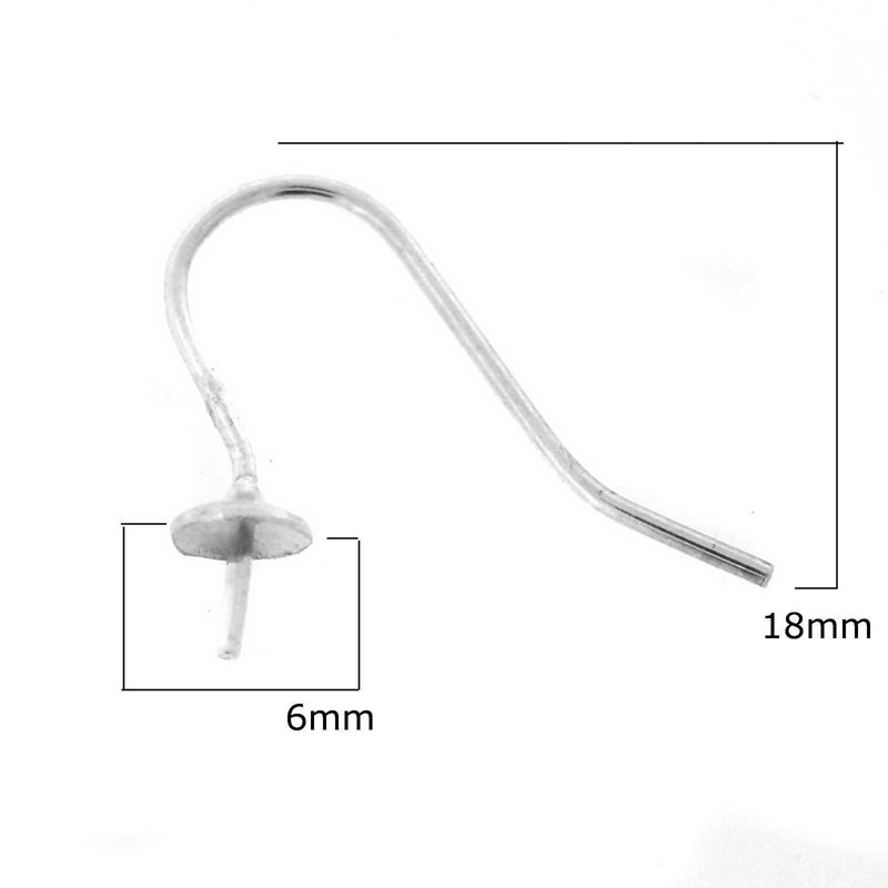 Silver 925 Earring Hook with Post for Pearl 6mm