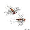 Silver 925 Brooch Dragon Fly with Amber 55mm