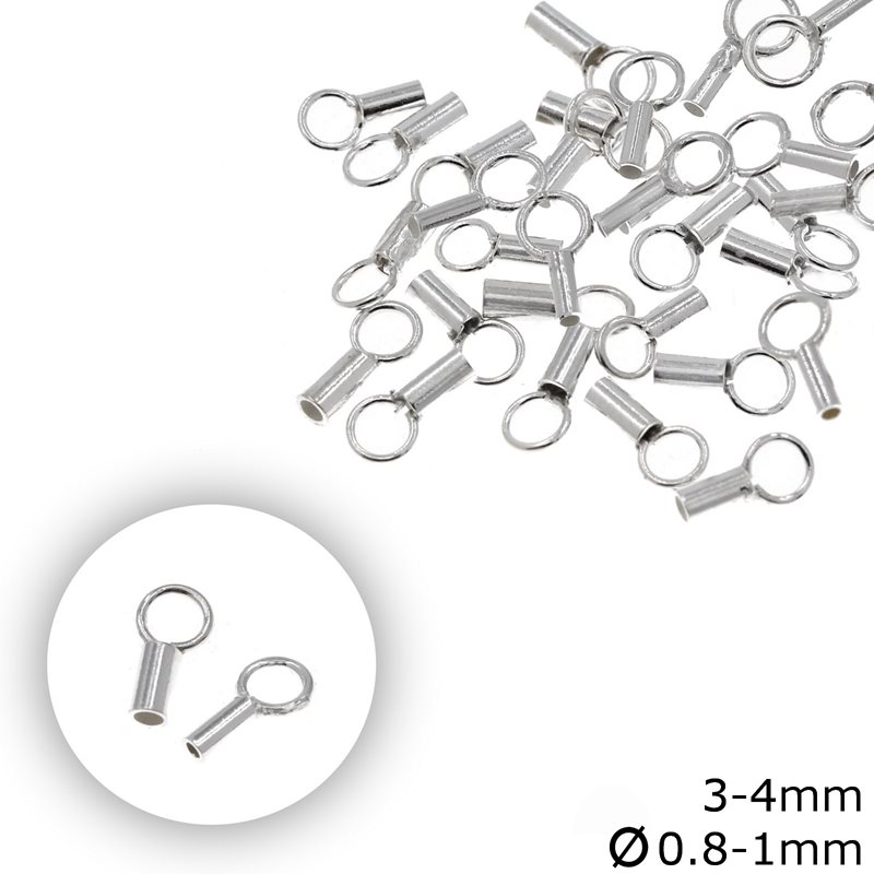 Silver 925 Tube Crimp Bead  with hole 0.8-1mm and Loop 3-4mm