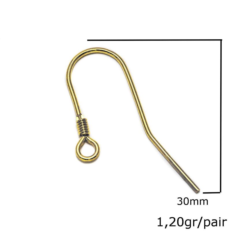 Silver925  Earring Hook 30mm Thickness 1mm 1,20gr/pair 
