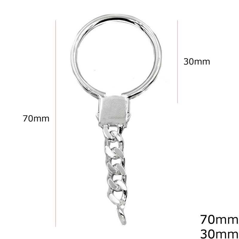 Silver 925 Finished Round Keychain 70mm