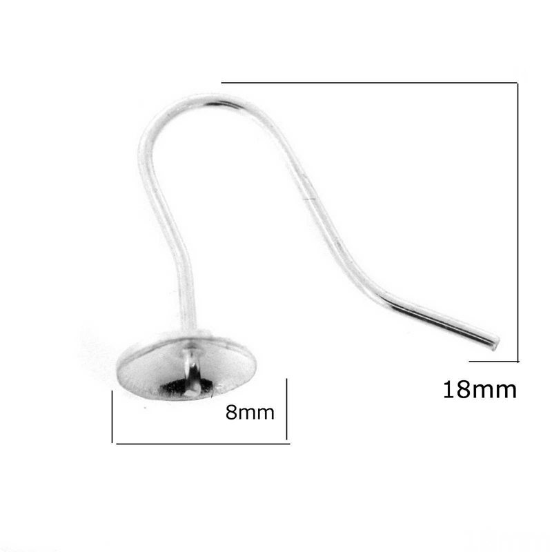Silver 925 Earring Hook with Post for Pearl 8mm