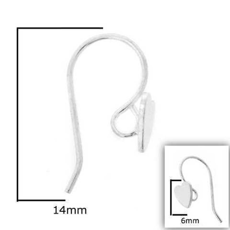 Silver 925 Earring Hook 14mm Heart 6mm