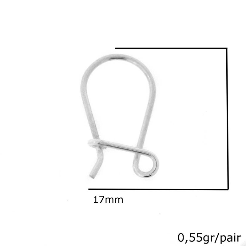 Silver 925 Earring Hook 17mm Thickness 1mm 0,55gr/pair