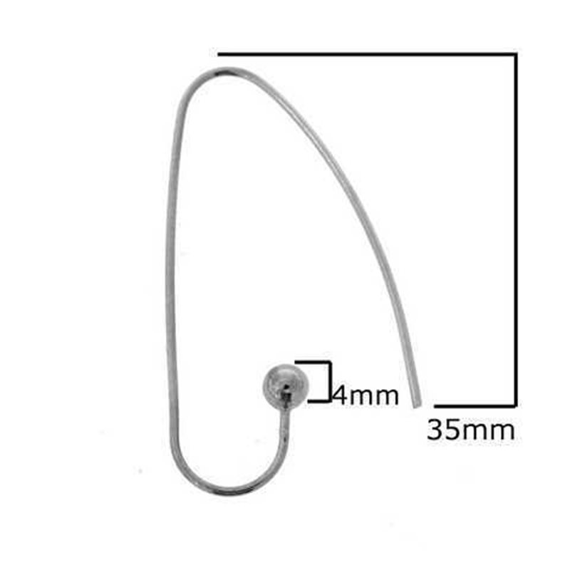 Silver 925 Earring Hook 35mm Thickness 0,9mm Ball 4mm