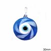 Glass Round Flat Pendant with Evil Eye 30mm