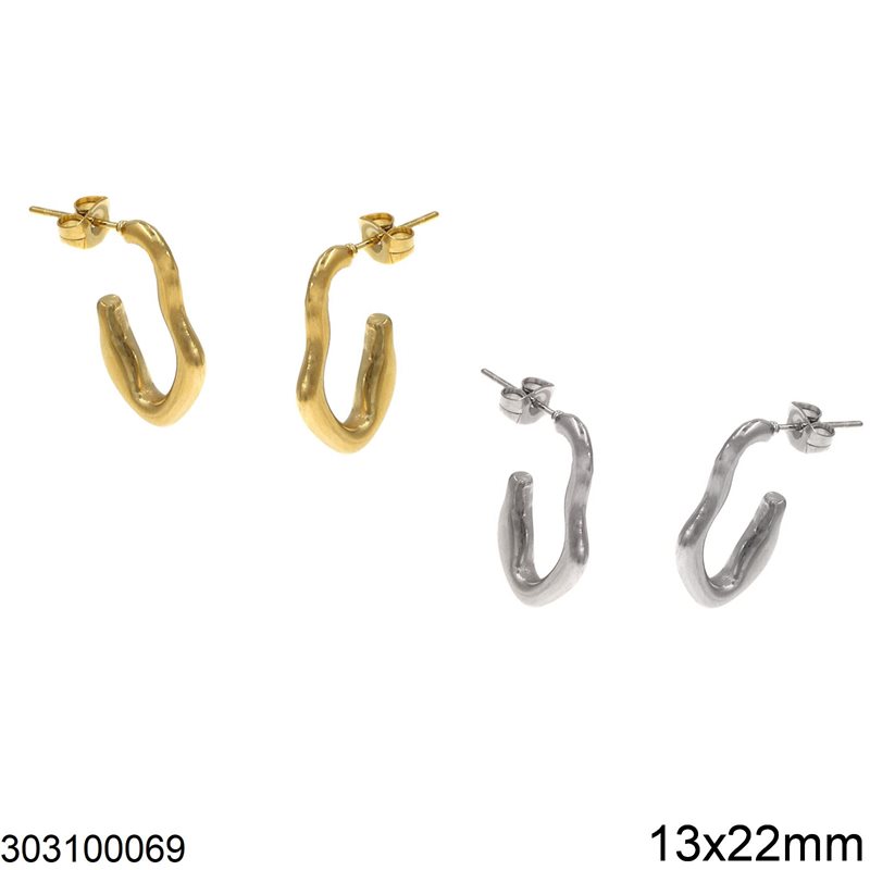 Stainless Steel Stud Earrings Irregular Shape 13x22mm 