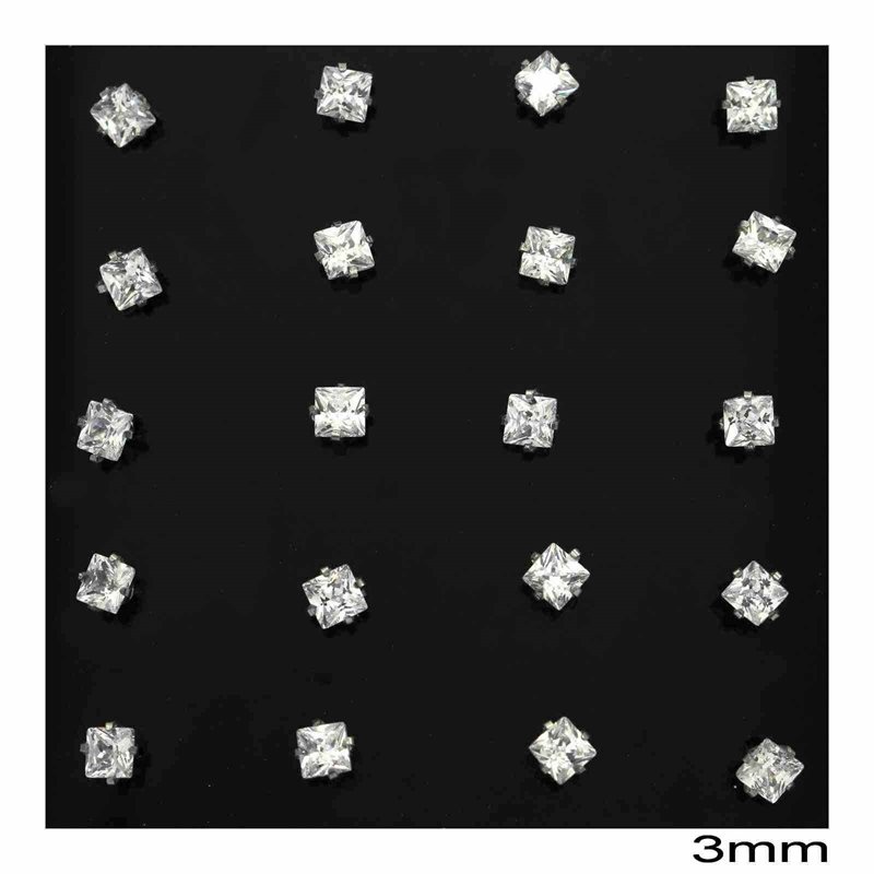 Stainless Steel Square Solitaire Earrings 3mm