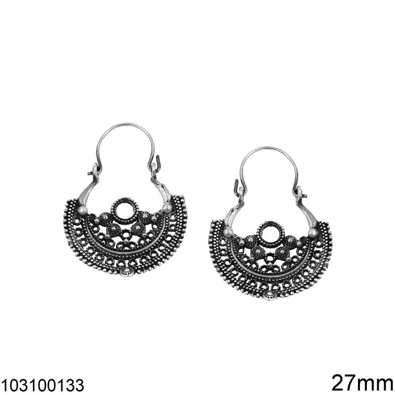 Silver 925 Lacy Hoop Earrings Oxyde 27mm
