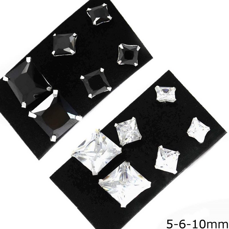 Silver 925 Stud Square Earring with zircon 5-6-10mm