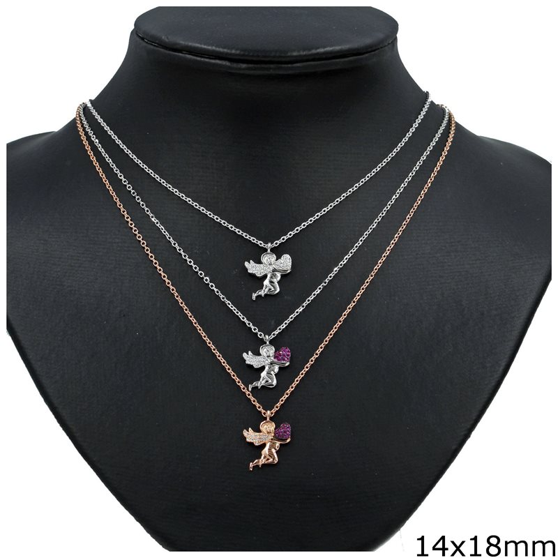 Silver 925 Necklace Angel with Zircon 14x18mm