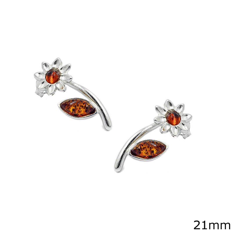 Silver 925 Earrings Daisy with Amber 21mm