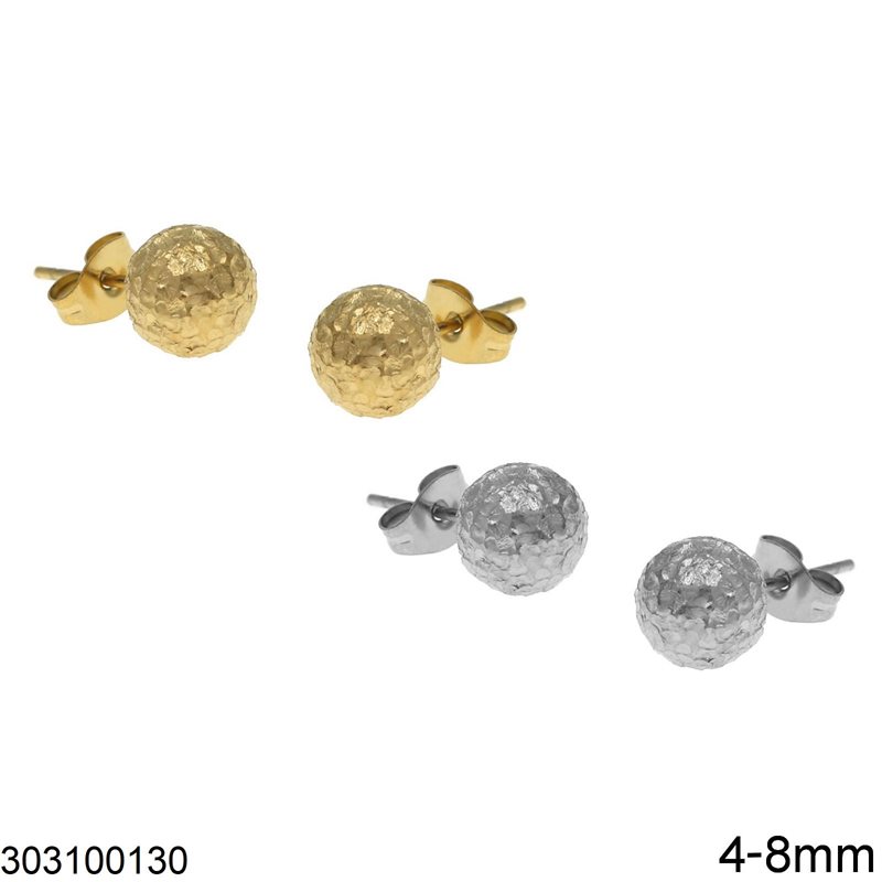 Stainless Steel Stud Earrings Ball Hammered 4-8mm