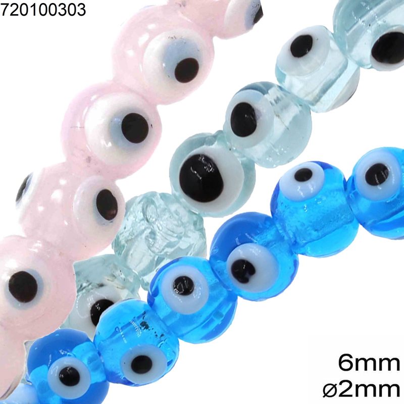 Glass Bead Evil Eye 6mm, Hole 2mm