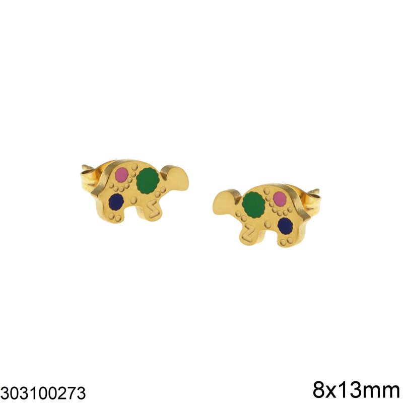 Stainless Steel Earring Turtle with Enamel 8x13mm, Gold