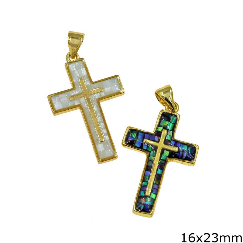 Pendant Cross with Aballone Shell 16x23mm