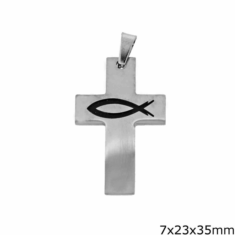 Stainless Steel Pendant with fish 7x23x35mm
