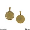 Stainless Steel Pendant Two Sided Disk with Rhinestones and Pray,Gold