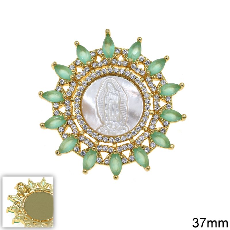 Mop-shell Pendant Holy Mary with strass 37mm