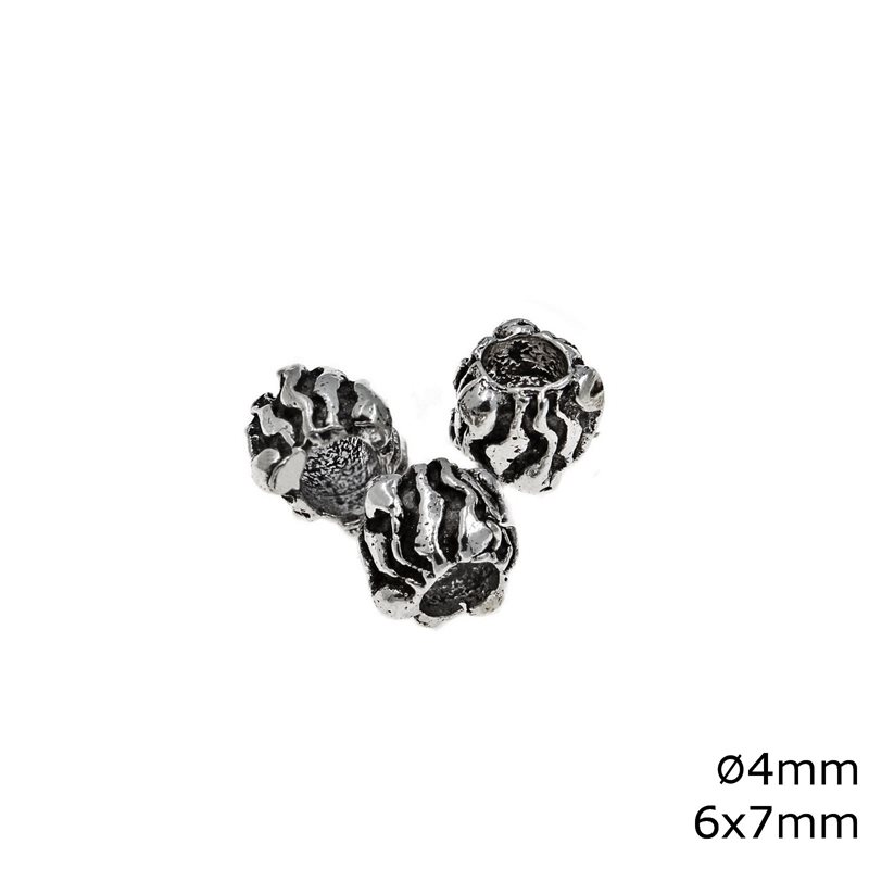 Silver 925 Oxyde Beads 6x7mm, Hole 4mm