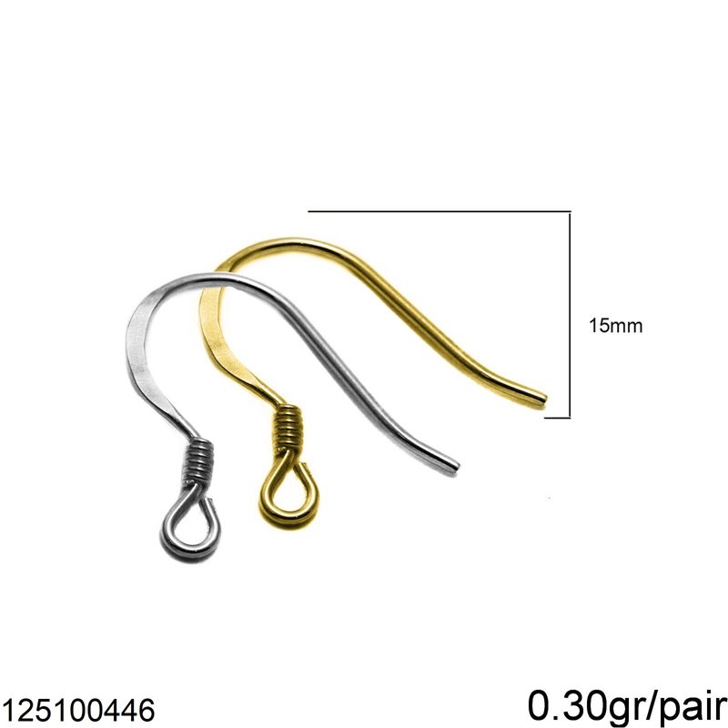 Silver 925  Earring Hook 15mm Thickness 0.5mm 0.30gr/pair