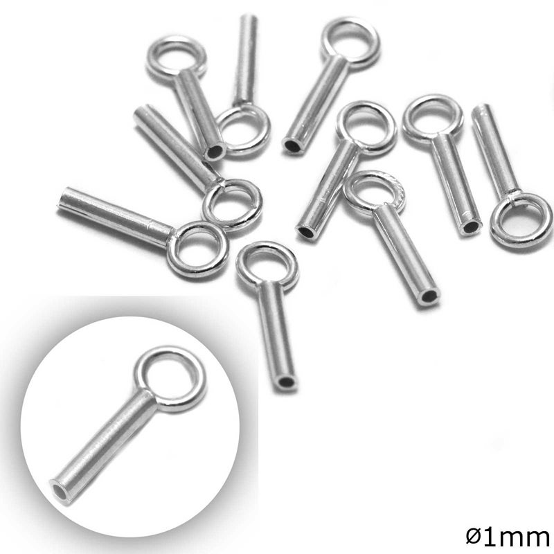 Silver 925 Tube Crimp Bead wih hole 1mm and Loop