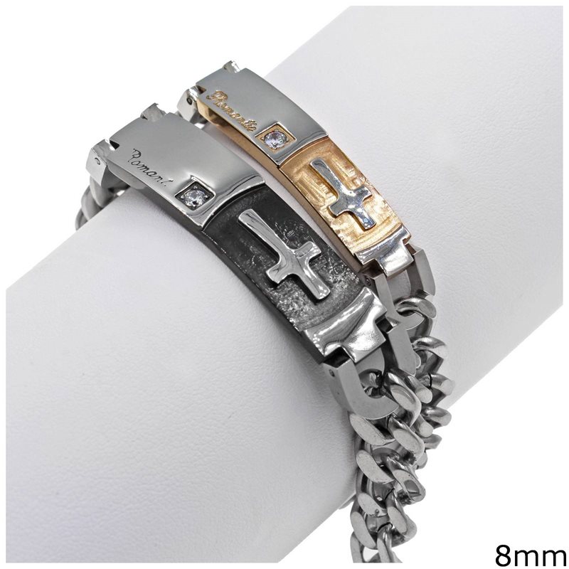 Stainless Steel Bracelet Tag with Cross 8mm