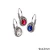 Silver 925  Pearshaped Earrimngs with Rosette 9x12mm