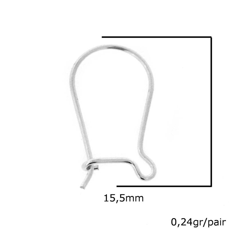 Silver 925 Earring Hook 15,5mm Thickness 0,5mm 0,24r/pair