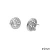 Silver Earring Lacy Stud with Loop 14-15mm