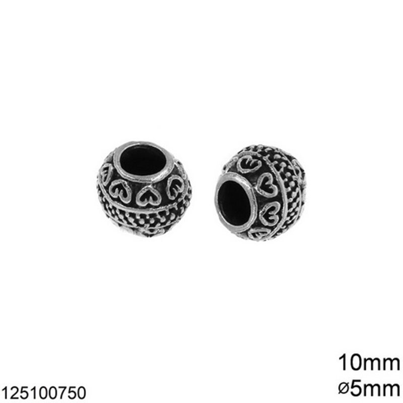 Silver 925 Oxyde Bead 10mm with 5mm hole, 2.60gr