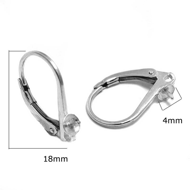 Silver 925 Leverback Earring for Pearl 4mm