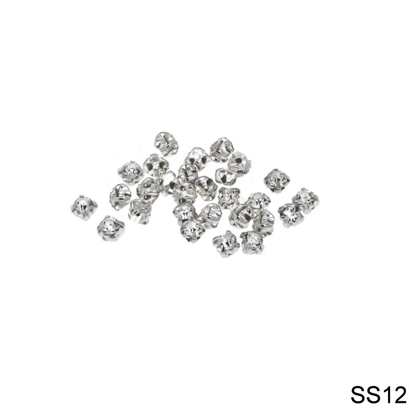 Brass Sew-on Cup with Crystal Stone SS12, Silver plated NF
